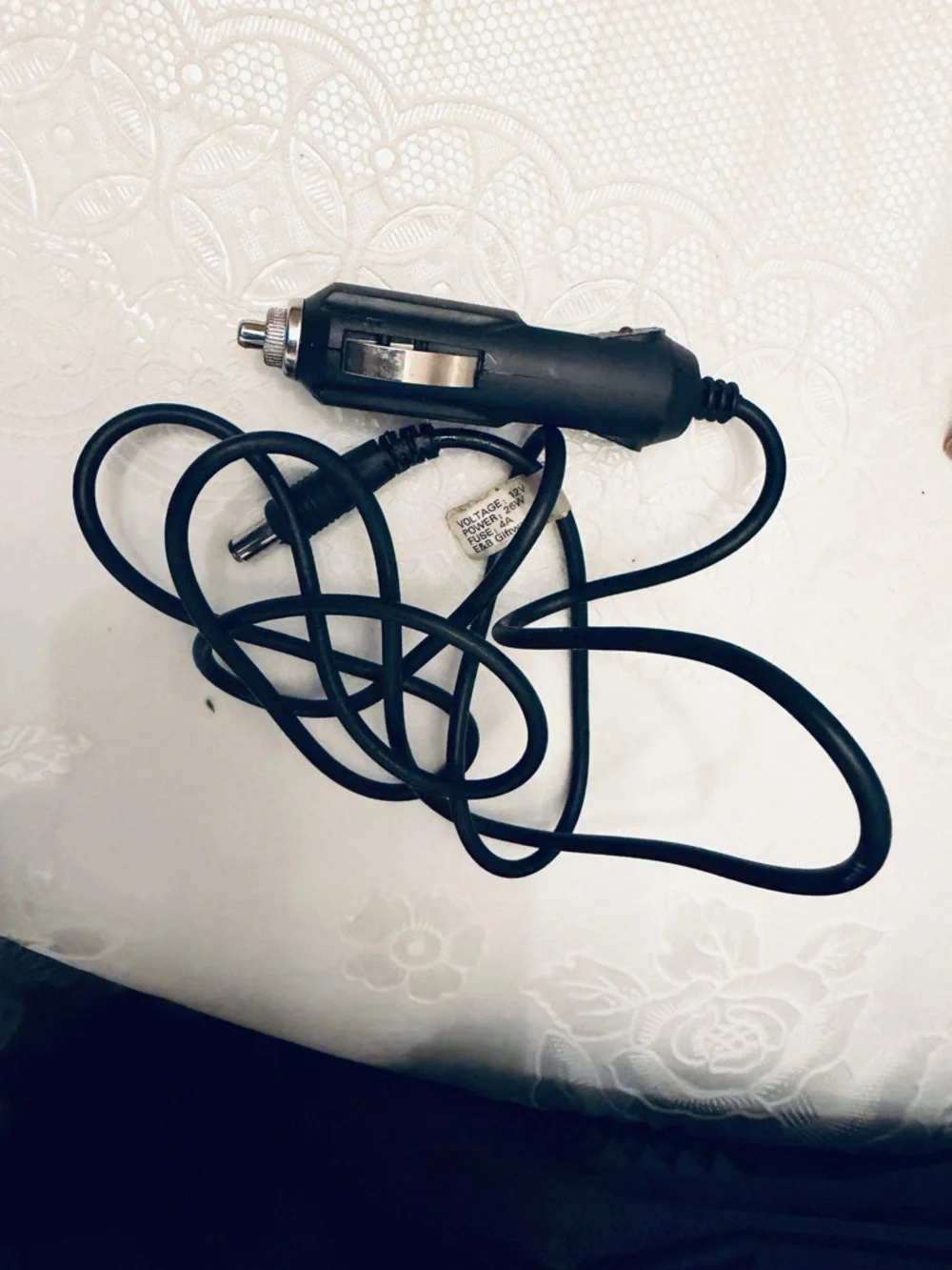 Black In-Car Power Adapter with Attached Cable